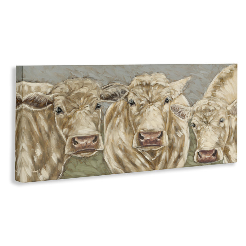 Art mural sur toile Beige Cow Trio par Sara G. Designs, H 20 po x l 48 po
