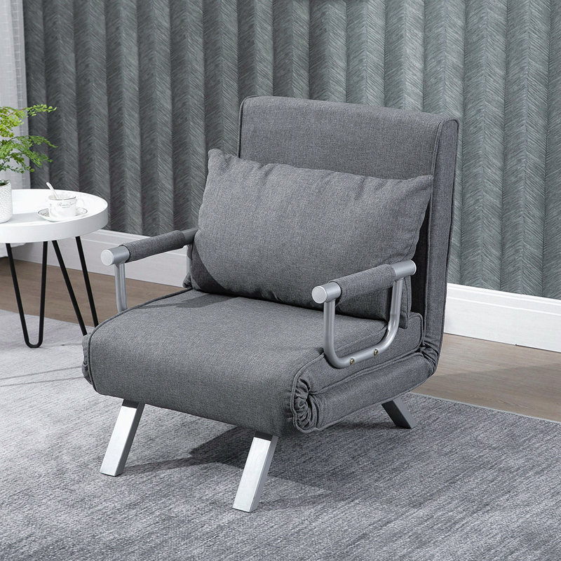 Canapé-lit pliant convertible à 5 positions pour une personne avec méridienne et coussin en acier