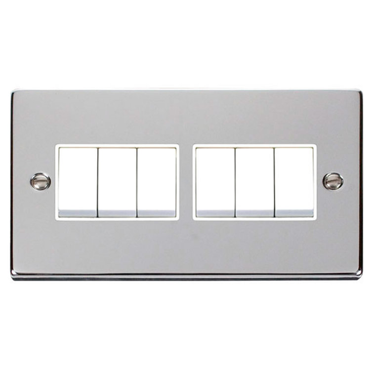 Polished Chrome 10A 6 Gang 2 Way Light Switch