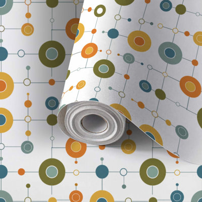 Peel and Stick Wallpaper Contact Paper Seamless abstract geometric retro mid century seamless Self Adhesive and Removable 17.7in x 118in(45x300cm)