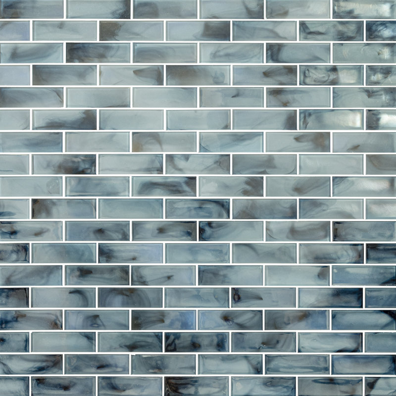 Carreau de mosaïque murale en verre brillant 12 po x 12 po Midnight Tide Subway