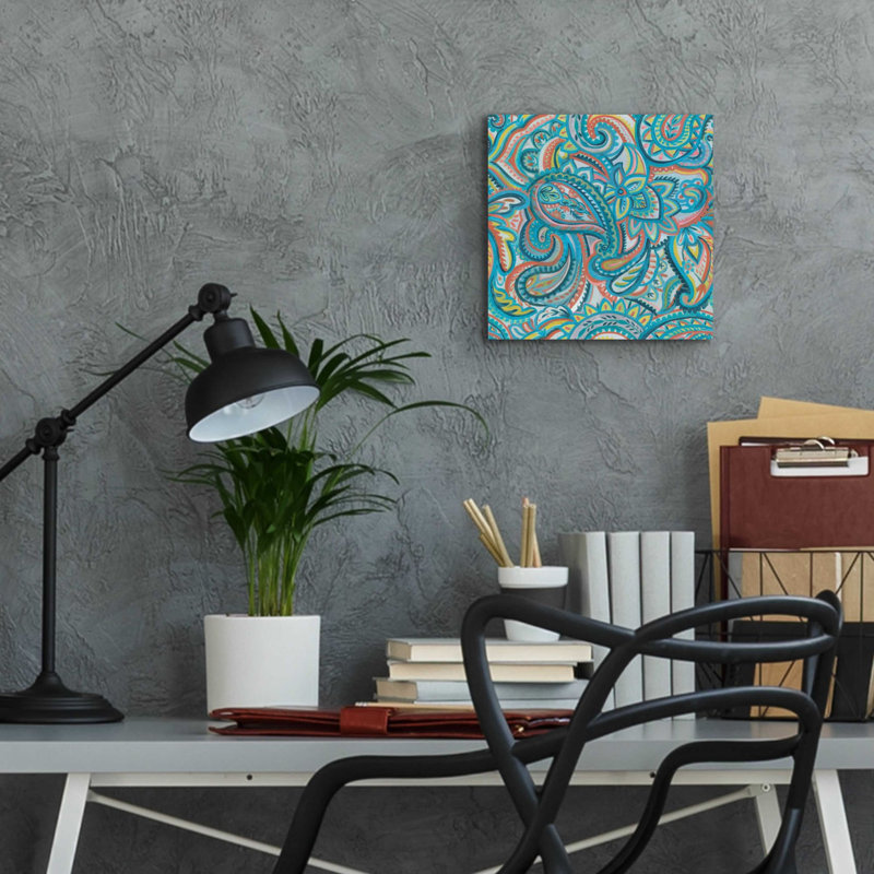 «Emerald Paisley Pattern III» par Silvia Vassileva, art mural en verre acrylique, H 12 po x l 12 po x P 0,13 po
