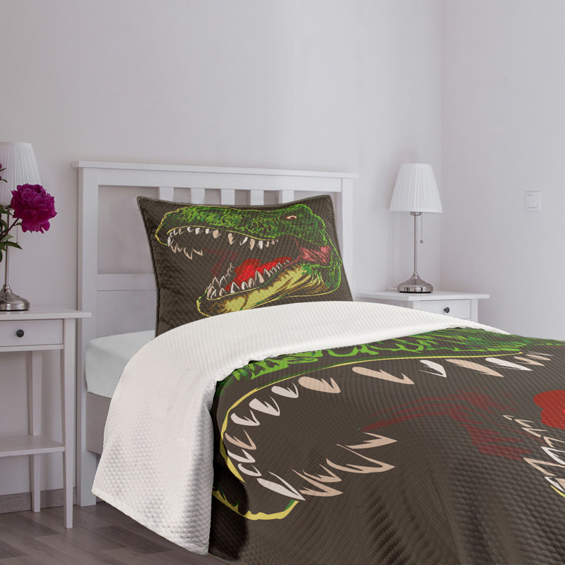 Twin White Dinosaur Quilted Bedspread Set with Pillow Sham