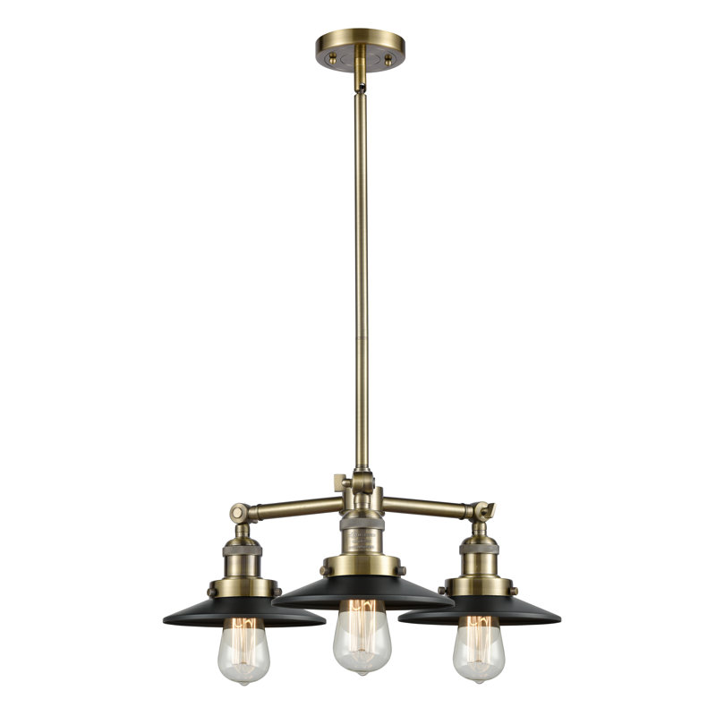 Lustre classique à 3 lumières avec abat-jour Gault, Noir mat, Laiton antique