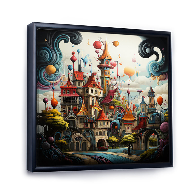 " Dreamy Castle I ", 16" H x 16" W x 1" D, Black Floater Framed