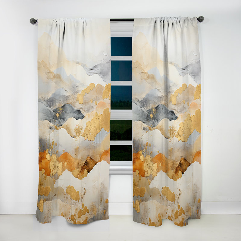 Elliston Beige And Gold Minimal Expression IV - Modern Curtain - Velvet Room Darkening - 1 panel, 52" W x 108" L