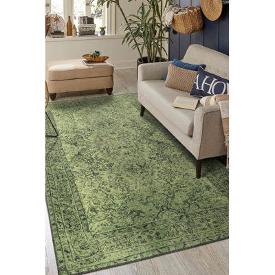 Tapis décoratif vert à motif tissé rétro