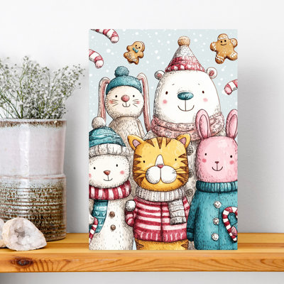 Adorables animaux d'hiver fantaisistes, abstrait, ours contemporain, lapin, tigre, forêt d'hiver, art mural