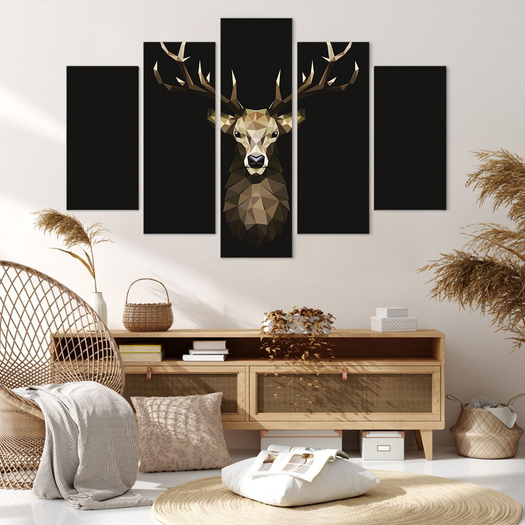 5-tlg. Leinwandbilder-Set Geometric Deer Modern