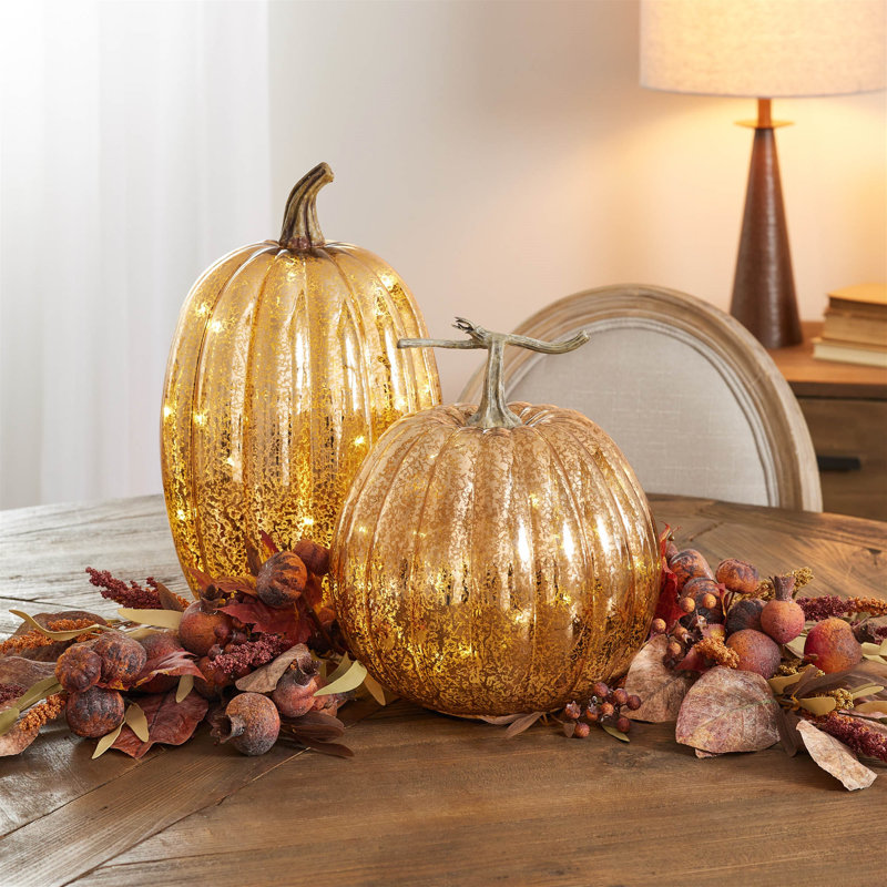 LED Mercury Glass Pumpkin Decor