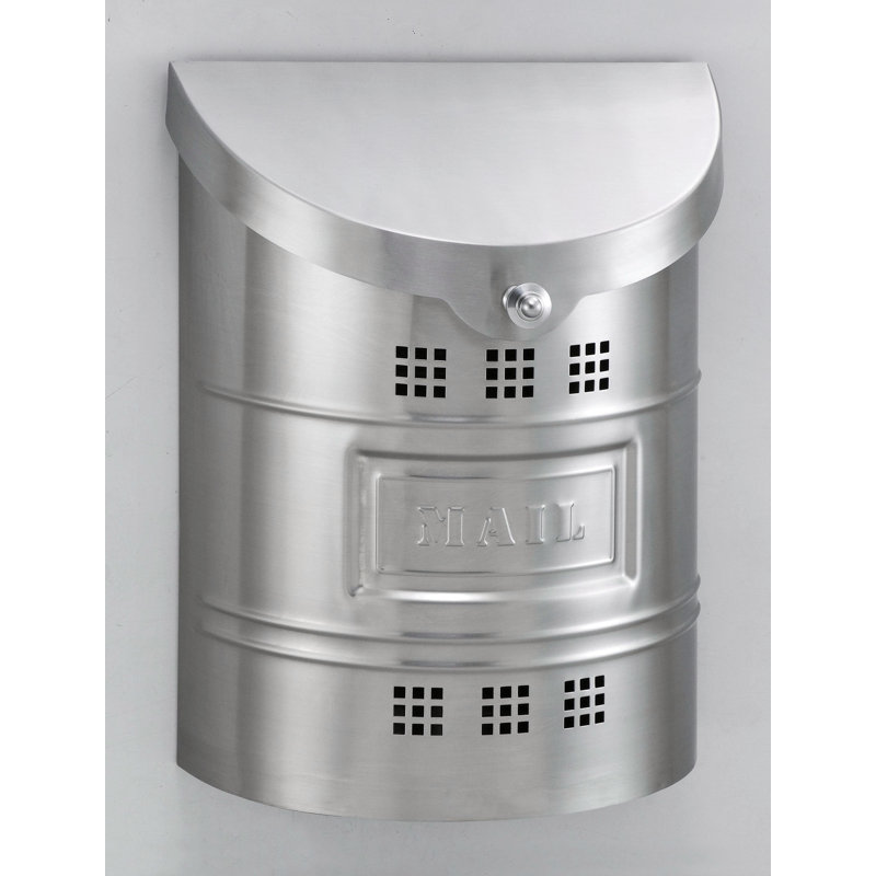 Boîte aux lettres murale en acier, Acier inoxydable poli avec étiquette estampée, H 15 po x l 11 po x P 4,5 po