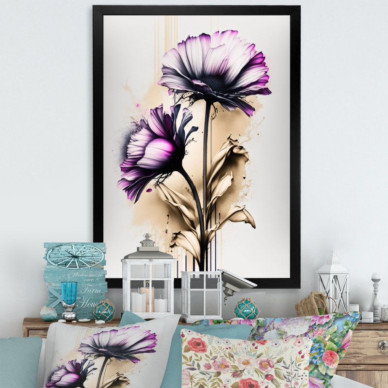 Gerbera rose sur une fusion abstraite III - Impression sur toile, Cadre photo noir, H 20 po x l 12 po x P 1 po
