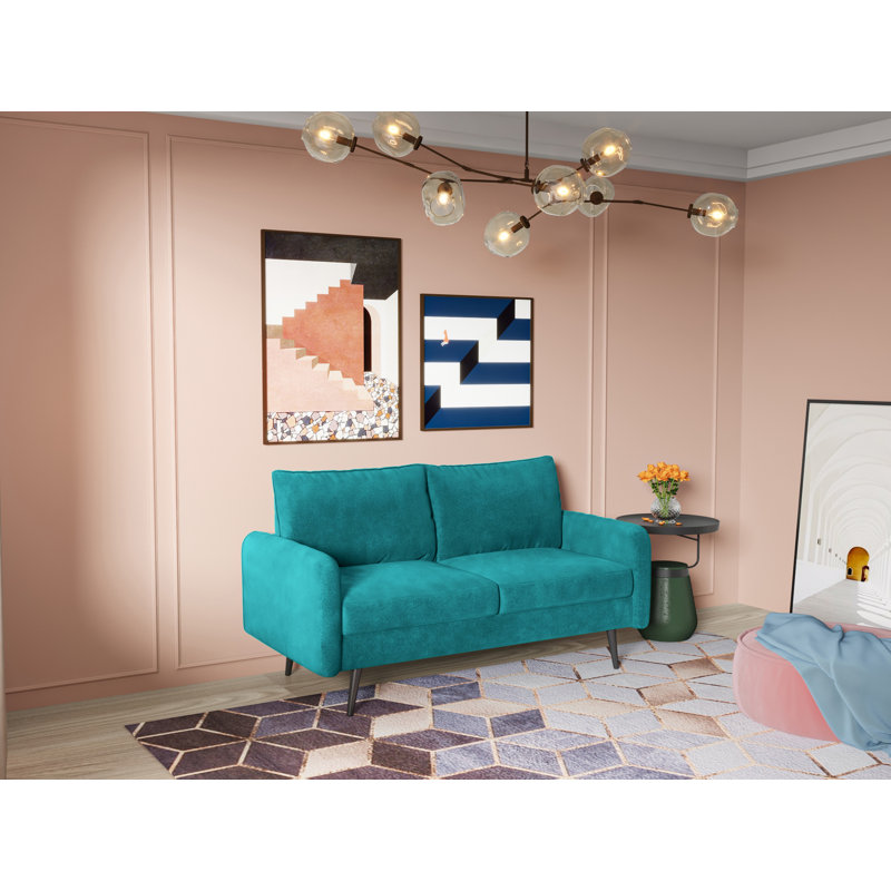 Elle-Jade Velvet Loveseat, Teal Blue Velvet, 33" H x 58" W x 30" D