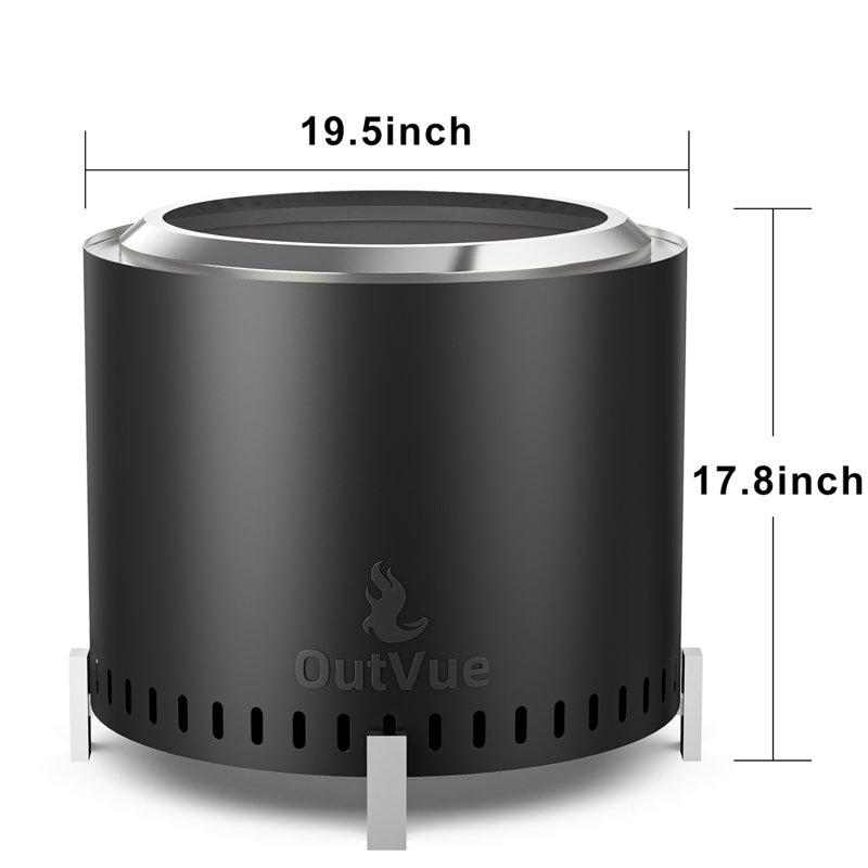 Stainless Steel Smokeless Fire Pit with Bag, Portable Low Smoke Wood Burning Fire Pit, Black, 17.8" H x 19.5" W x 19.5" D
