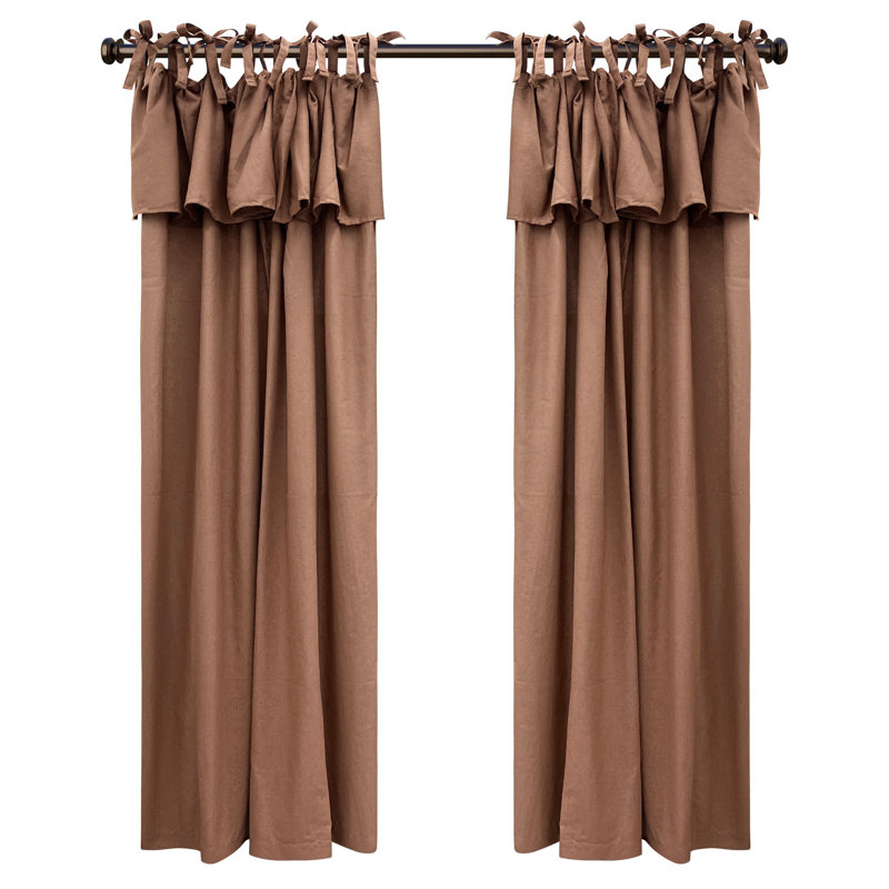 Recycled Cotton Blend Ruffle Tie-Top Curtain Pair, 52" W x 63" L, Coffee