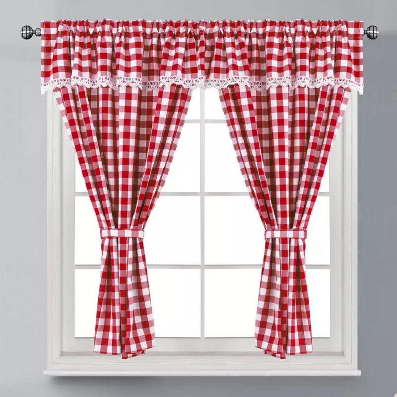 Kitchen Curtain Check 48, Red, 48cm H x 36cm W