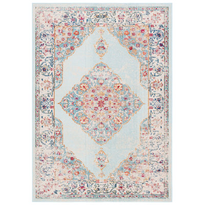 Tapis oriental oriental fabriqué à la machine ivoire / turquoise