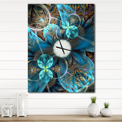 Fleurs bleues fractales - horloge murale moderne