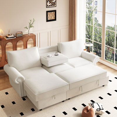 Modular 95" L-Shaped Sectional Sleeper Sofa,Upholstered Couch With Reversible Storage Chaise