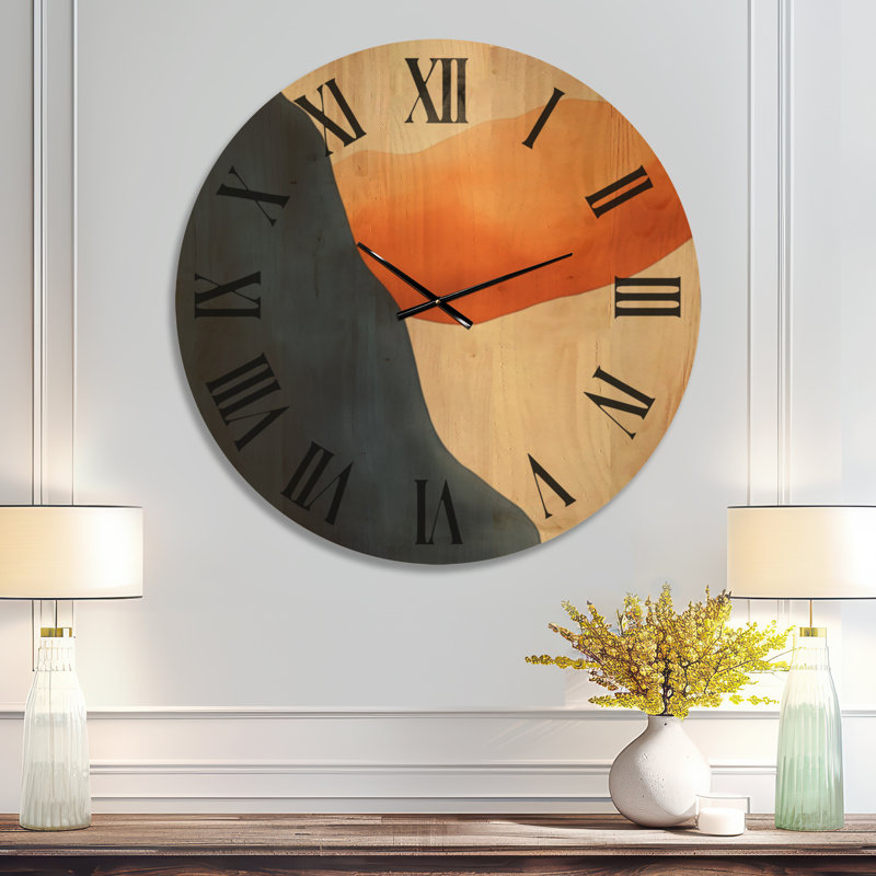 Horloge murale ronde minimaliste Navy and Ember Curve, imprimée sur bois massif, Très grand