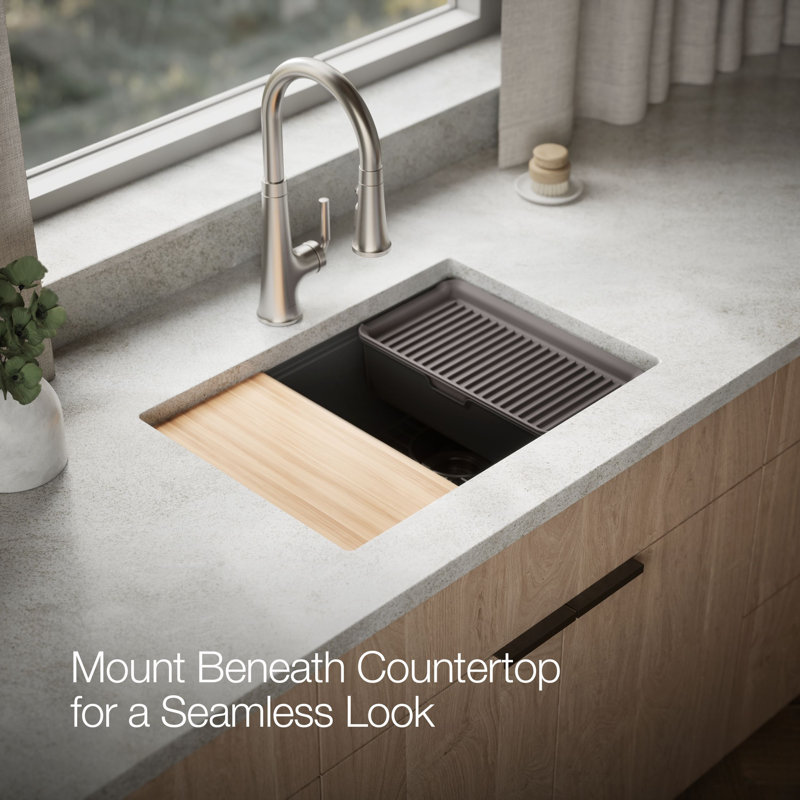 Billings Undermount Single-Bowl Workstation Kitchen Sink, Black