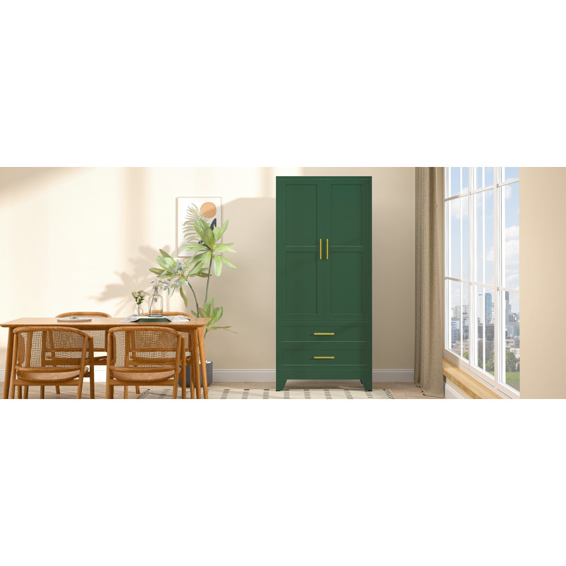 Armoire-penderie 71 po en métal avec penderie et 2 tiroirs, Vert