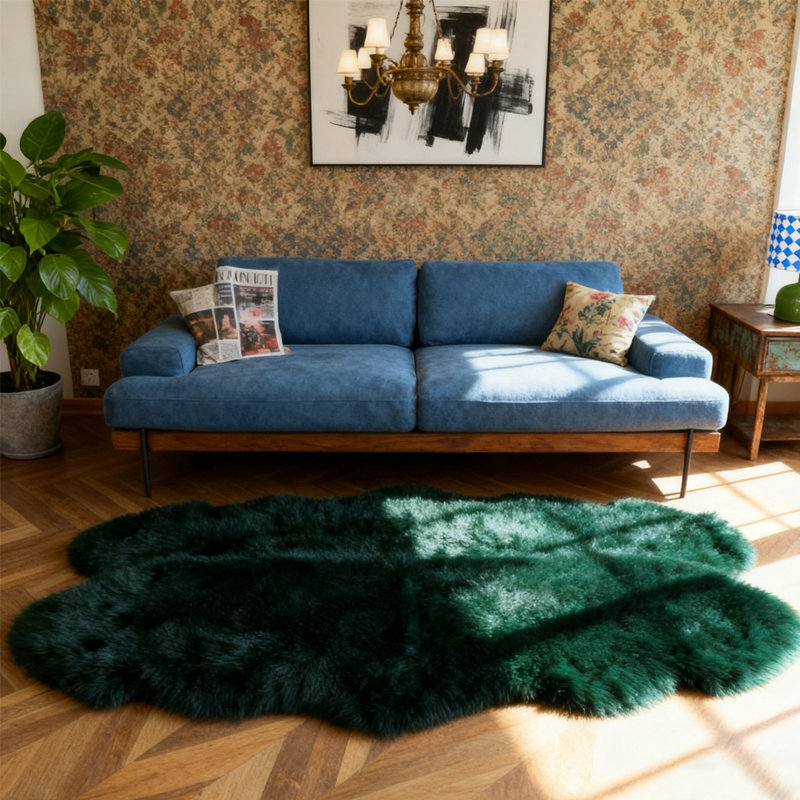 Cozy Thick Gray Faux Sheepskin Area Rug, Novelty 4' x 6'