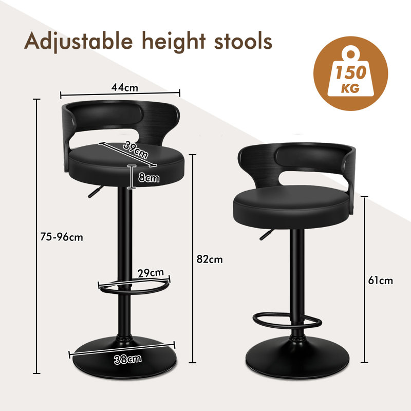ALFORDSON 2x Bar Stool Swivel Gas Lift Backrest Dining Kitchen Pub Chair
