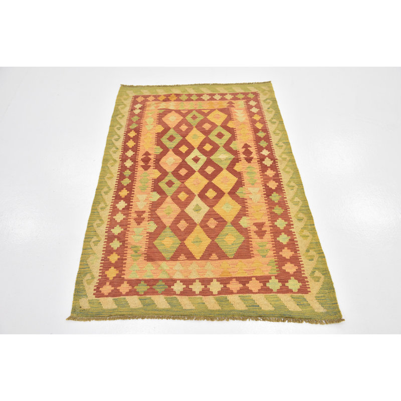 Tapis de zone en laine rouge 3 pi 2 po x 4 pi 10 po one-of-kind main-noué la Elland