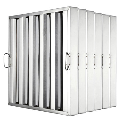 Heavy Duty 5-Groove Baffle Range Hood Filter – Commercial Kitchen Exhaust, 430 Stainless Steel, Enhanced Grease Trap, Durable, Dishwasher Safe, Easy Clean – Pack of 6, Size: 19.5"x24.5"x1.9"