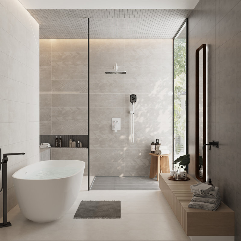 Ancoats 12" Wall Mounted Pressure-Balanced Complete Shower System with 3-Function Handheld Spray, Matte White