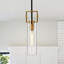 Mini-luminaire suspendu 1 lumière noir et doré antique avec abat-jour cylindrique en verre transparent-81355174-116416144