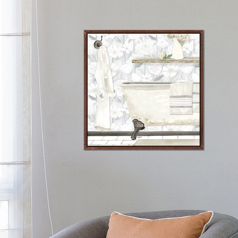White Floral Bath II by Tara Reed - Print on Canvas, Classic Brown Wood Framed, 66.04 cm H x 66.04 cm W