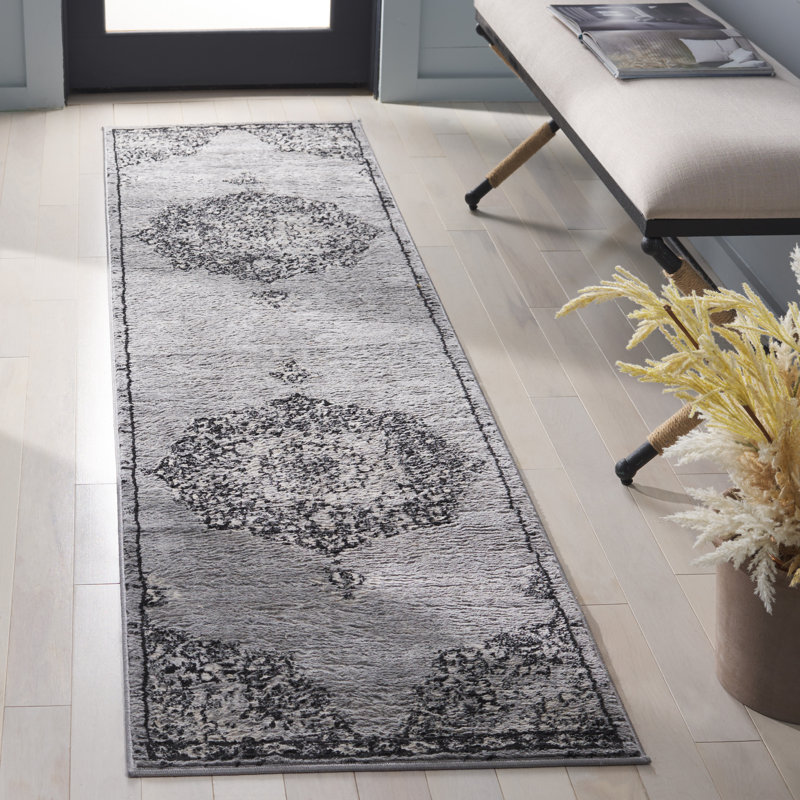 Tapis oriental gris / noir Sandstrom, Tapis de couloir 2 pi x 8 pi