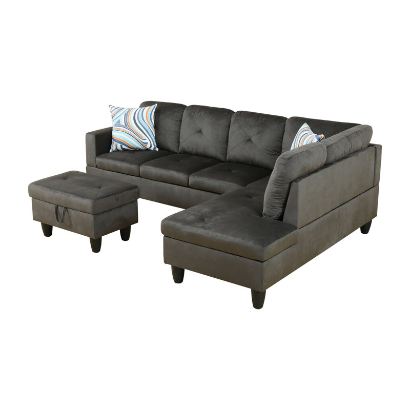 Upholstered L-Shaped Sectional Left Hand Facing, Black, Gray