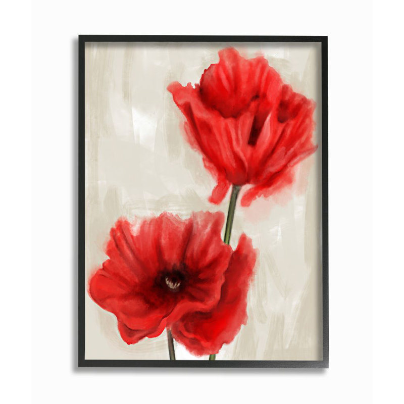 «Soft Petal Poppies Floral» par Daphne Polselli - reproduction d'art, H 30 po x l 24 po x 1,5 po, Giclée encadrée noir minuit