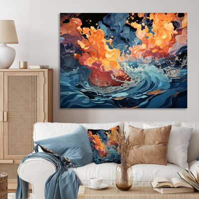 Orange et bleu abstrait «Rolling Tides» - art mural vagues