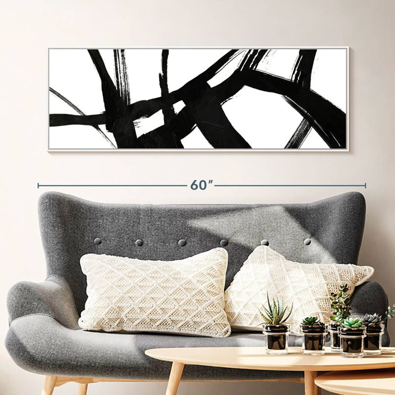 Encre noire stries V, 49" X 17", Floating Frame White