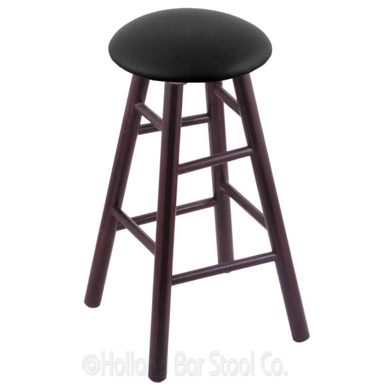 Tabouret de bar pivotant de 24 po, Vinyle noir, Érable cerise foncé