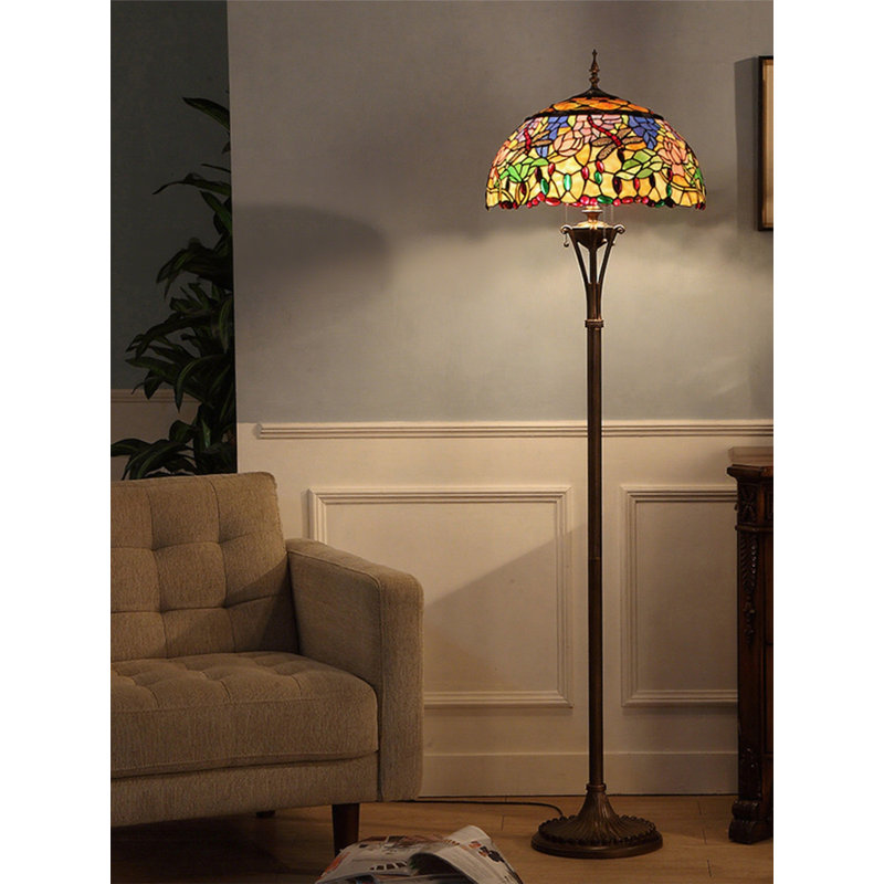Vintage-Style Glass, Wrought Iron & Resin Floor Lamp