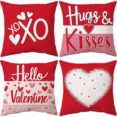 Hugs & Kisses Hello Valentine's Day Pillow Covers 18x18 Inch Set Of 4
