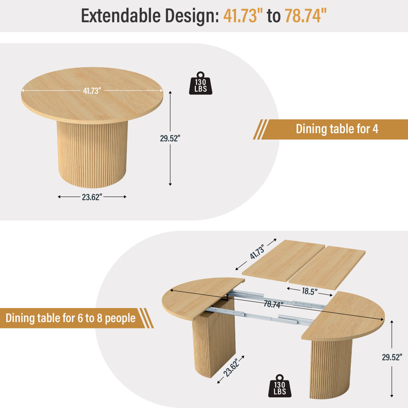 Table de salle à manger extensible, Naturel