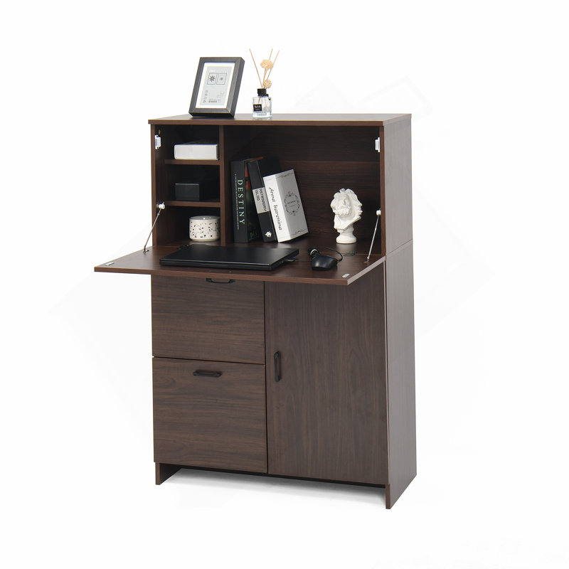Armoire de bureau pliante peu encombrante avec plusieurs tiroirs et tablettes de rangement, parfaite pour la maison, le bureau, le dortoir et tout espace compact