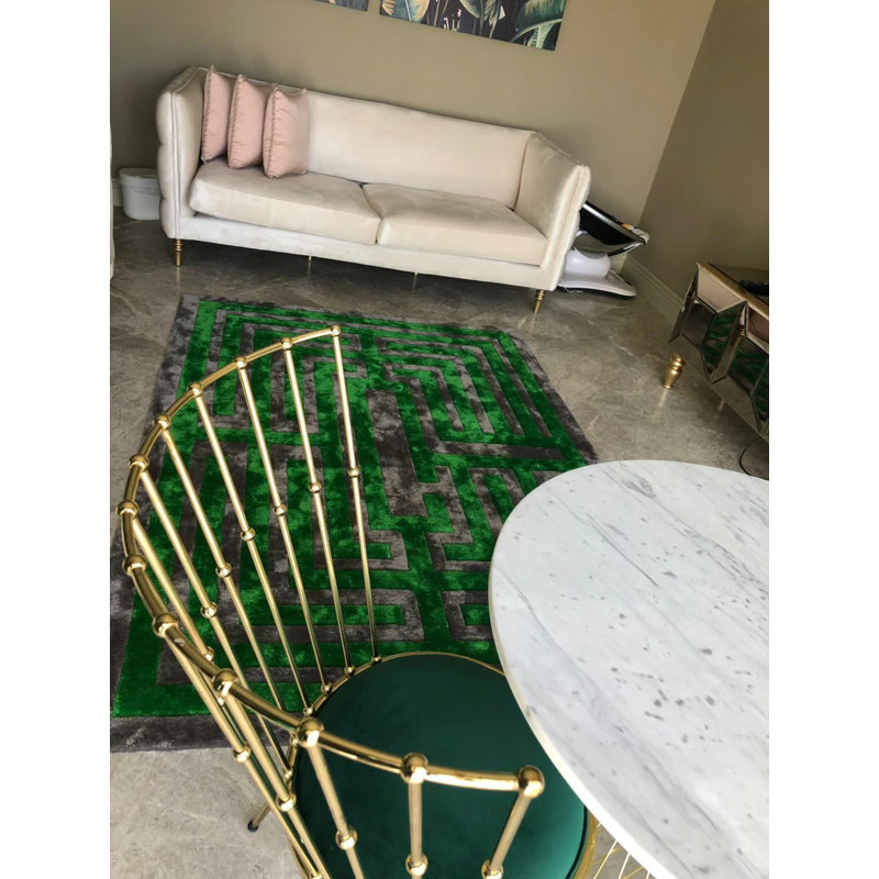 Tapis vert touffeté spécial rayé en viscose tissé à la machine, Rectangle 2 pi 11 po x 4 pi 11 po