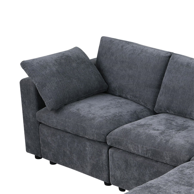 Accoudoirs carrés en chenille 96 po Klepac, Gris chenille