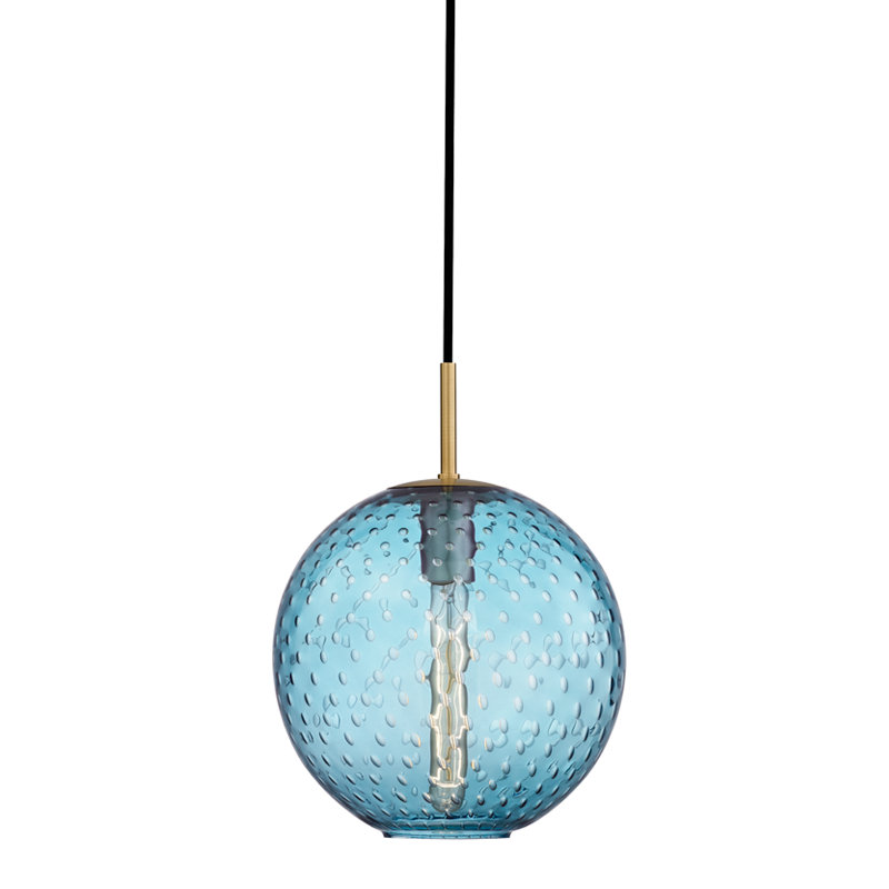 Rousseau 1 Light Pendant, Aged Brass, 12.75" H X 11.25" W X 11.25" D, Blue