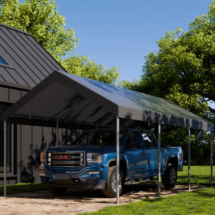 Thanaddo 10 x 20 Ft Carport Replacement Canopy Cover Garage Top Tent  Shelter Tarp with Free 44 Ball Bungee Cords,Grey(Only Cover, Frame Not  Include)
