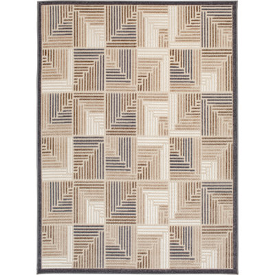Tapis intérieur / extérieur géométrique crème / brun clair