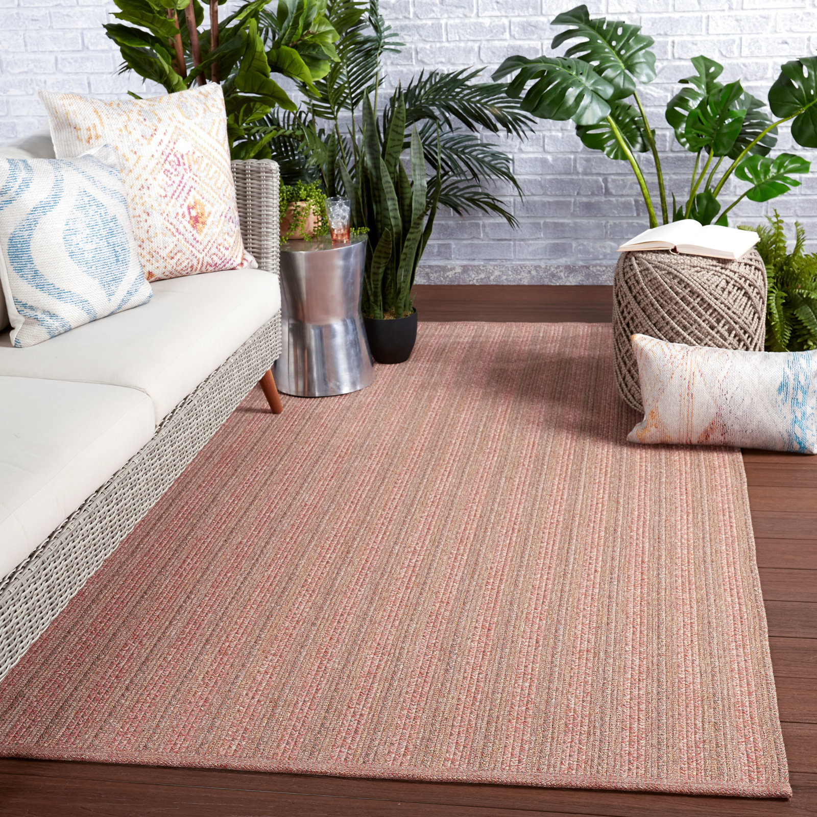 Dieterich Rose Hand-Woven Striped Outdoor Rug, Rectangle 4' x 6'