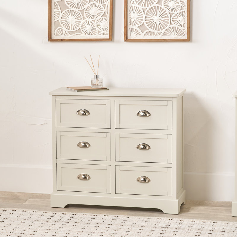 76cm W 6 - Drawer Chest of Drawers, Airy Linen/Silver